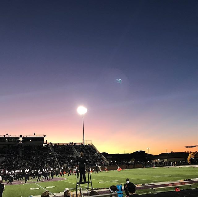 Rockford Rams vs. Granville Bulldogs. Yeah, a little weird GHS Bulldogs. Not BHS, but still hard not to say go Dawgs! 🙄 at least the sunset is amazing and the Rams  are up 0-14. #hlomi
